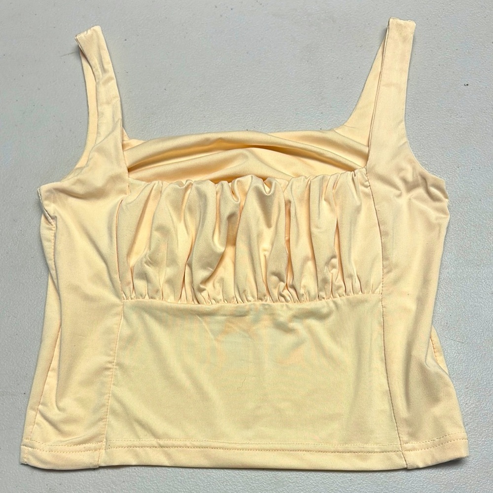 Women's Ruched Square Neck Crop Tank Top - Pale Yellow